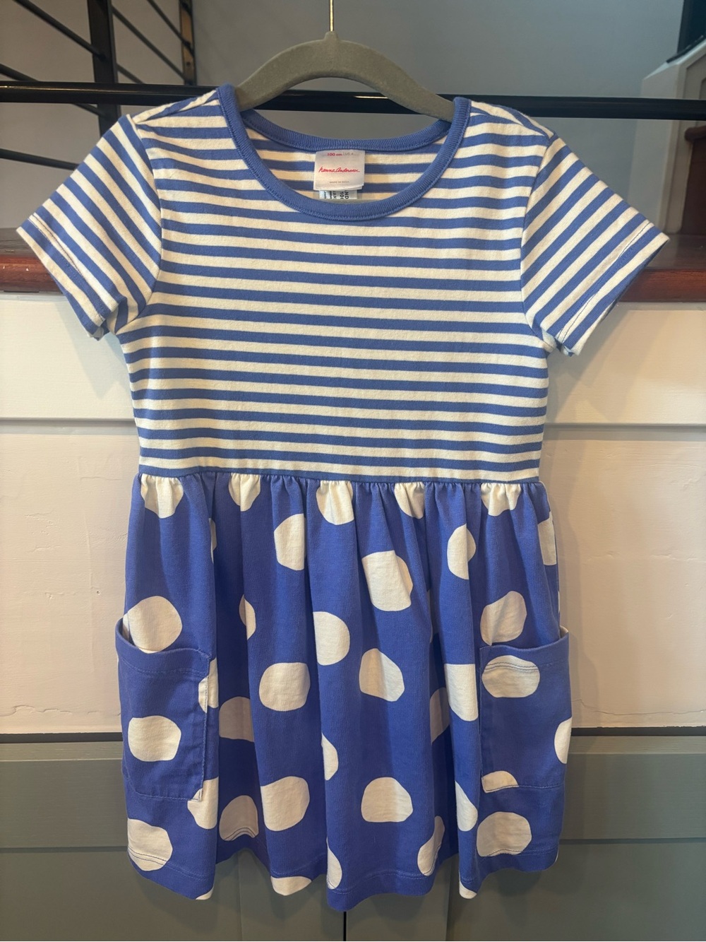 Hanna Andersson Blue and White Striped Top Polka Dot Pocket Dress